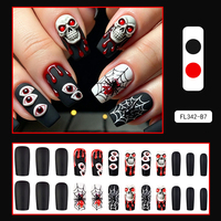Ongles à presser carrés 3D gothiques avec goutte de sang, crâne et œil de démon, longs, sombres, d'horreur, en acrylique, pour Halloween et soirées cosplay