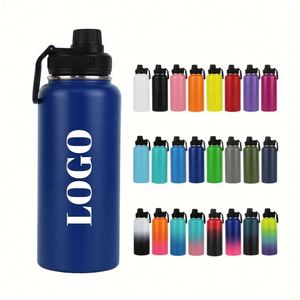 Bouteilles d'eau sportives en acier inoxydable avec logo personnalisé, 12oz/16oz/18oz/22oz/25oz/32oz/40oz, avec couvercles anti-fuite et poignées portables - Product Image 1