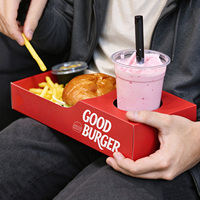 Boîte à hamburger en papier kraft recyclé personnalisée - Contient des hamburgers et des boissons - Emballage pour la restauration rapide à emporter - Logo personnalisé