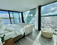 Nouveau Design Très Populaire Bateau Ponton Flottant en Aluminium de Qualité Marine, Maison Flottante pour Vacances et Fêtes de Famille