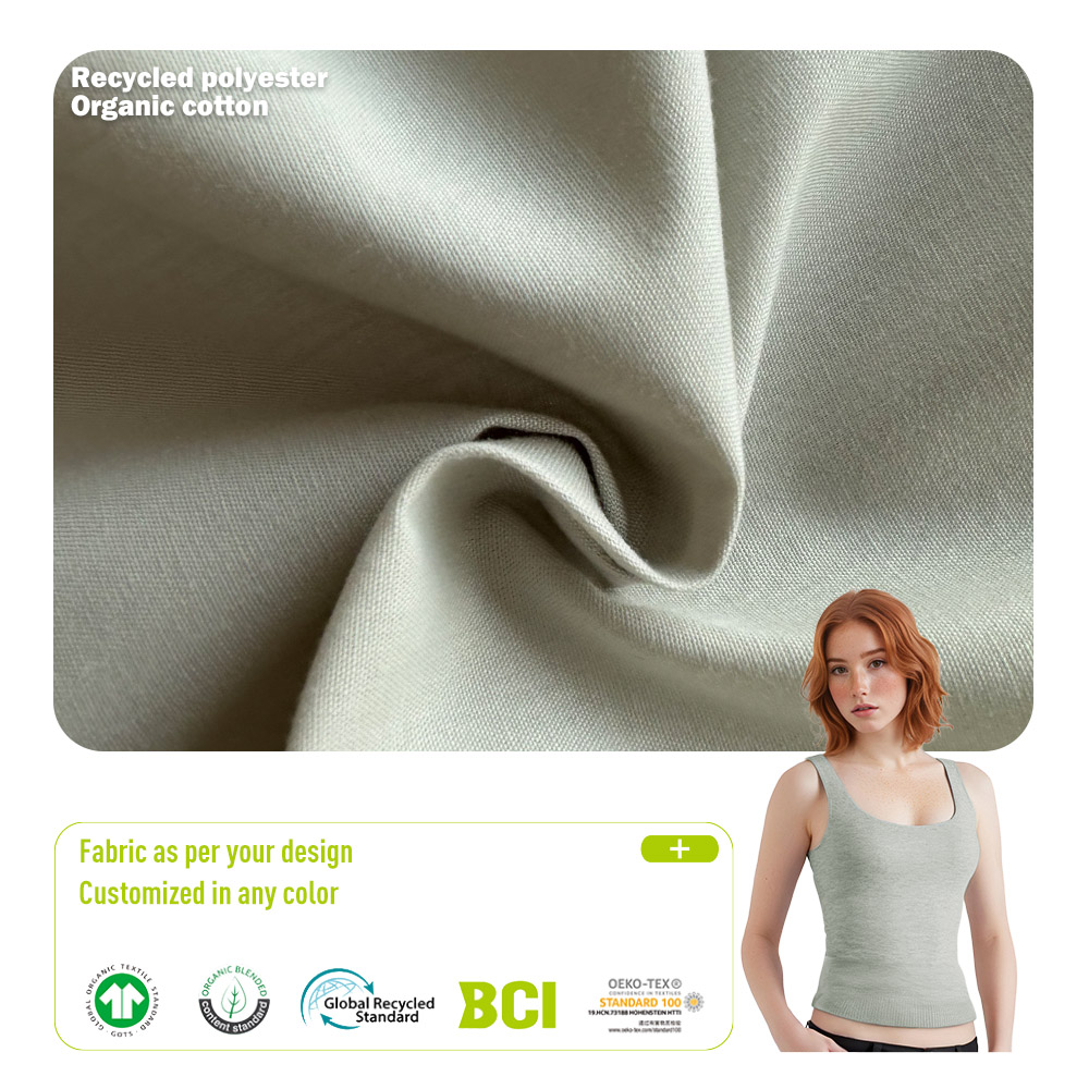 GRS & GOTS Certified Recycled Polyester Organic Cotton Woven Plain Poplin | Eco-Luxury Fabric | Poly-Cotton Blend Crisp