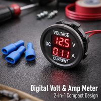 Voltmètre numérique 2 en 1, ampèremètre 12V DC, affichage LED, jauge de tension et de courant pour voiture, camion, bateau, camping-car, marine (rouge)