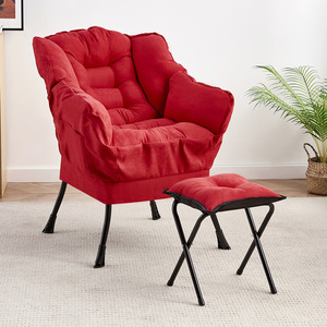 Comfy Lounge Arm <strong>Chair</strong> and Footrest Stool <strong>Set</strong> Single Fabric Sofa Armchair Upholstered Velvet <strong>Barrel</strong> Accent <strong>Chair</strong> with <strong>Ottoman</strong> - Product Image 4