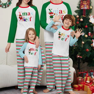 Dropshipping Customized Merry <strong>Christmas</strong> Mom Daughter Dad Son Long Sleeve Strips Print Elastic Waist Quick Dry Family Matching - Product Image 1