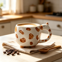Mug en céramique 3D peint à la main, motif vache tachetée, tasse à café mignonne en forme d'animal avec poignée tête de vache, nouveauté pour la maison, cadeau original