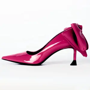 Big Back Bow-knot Office Lady Dress Shoes Shiny Patent Leather Evening Party Pumps High Thin Heels Stiletto Women Shoe