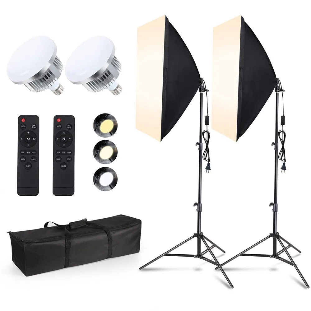 Set kotak lunak portabel, pencahayaan foto lipat 85W bohlam LED kendali jarak jauh, kotak lembut fotografi dengan dudukan Tripod