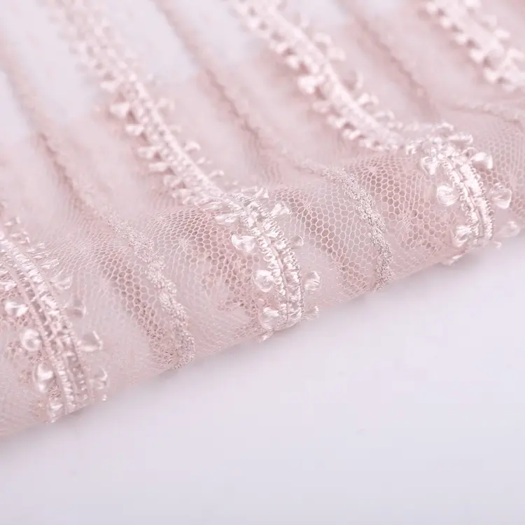 पॉलिएस्टर गुलाबी के लिए ट्रिम धारी रिबन मेष tulle फीता कपड़े कढ़ाई लड़कियों पोशाक SR-1452