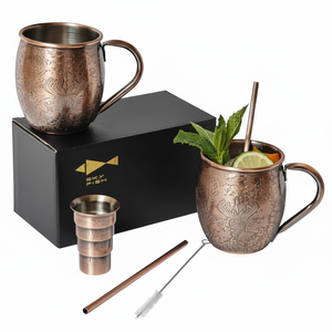 Premium Moscow Mule Set High Quality Pure Copper Ceramic <b>Cups</b> with Cocktail <b>Straws</b> for Parties and Events Discounted Price - Product Image 1