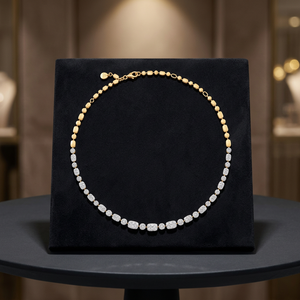 Women's 18K <b>Solid</b> Gold Diamond Choker <b>Necklace</b> Bezel Set Oval Cut Geometric Luxury Beads Chain Everyday Wear - Product Image 3