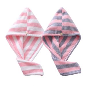 Serviette de cheveux super absorbante pour femme, en velours corail rayé, tricotée, épaisse, séchage rapide, pour la maison, les voyages et la plage - Product Image 2