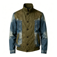 Blousons Bomber en Jean pour Hommes Automne, Logo Personnalisé, Vintage, Formel, Col Montant, Patchwork, Finition Cirée, Réversible, Effet Vieilli, Coupe Boxy