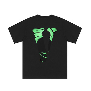T-shirt V Lone a Maniche Corte per Donna e Uomo, Stile Hip-hop Casual con Stampa Lettering in Puro Cotone - Product Image 5