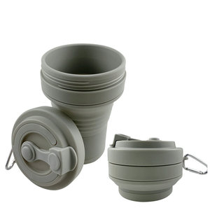 Tasses de voyage pliables multifonctionnelles grises en silicone de qualité alimentaire, étanches, résistantes à la chaleur, sans BPA, réutilisables - Product Image 1