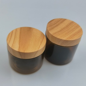 High Quality Eco-friendly 250g Frosted Amber <b>clear</b> Cosmetic Wide Mouth <b>Container</b> <b>Plastic</b> PET Jar with Bamboo Lid - Product Image 4
