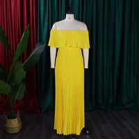 ZHEZHE grande taille S-3XL femmes robe couleur unie hors épaule pliée en mousseline de soie robe de soirée pour dames tenue de soirée