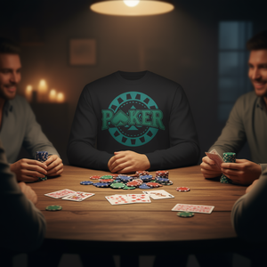 T-shirt a maniche lunghe da uomo con design a fiches da poker, abbigliamento casual - Product Image 3