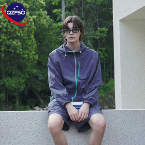 QZFSO Custom Streetwear <b>Lightweight</b> Mesh Zip up Windbreaker Breathable Quick-dry Polyester Sun Protection <b>Jacket</b> With Hood - Product Image 1