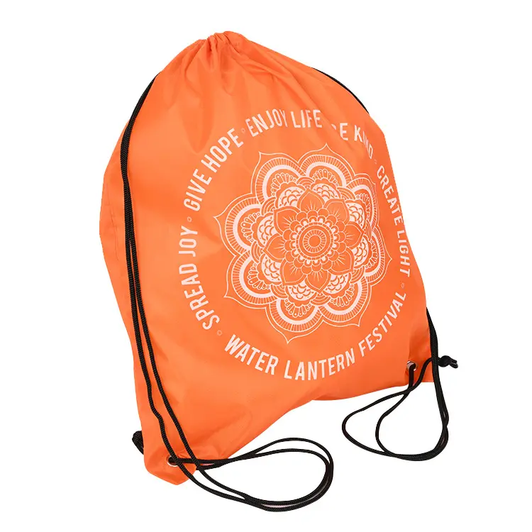 Fashion china design nylon 210d drawstring bag cheap string polyester backpack bag with logo