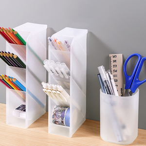 Simple Plastic Oblique Pencil Pen Storage Holder Desk Organizer Creative Four Grid Pen Holders