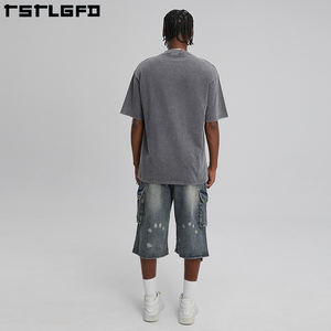 T-shirt en coton 100% écologique, tricoté, délavé à l'acide, sérigraphié avec logo personnalisé, devant surdimensionné, poids lourd 280g, haute qualité - Product Image 4