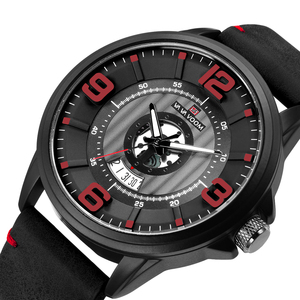 Montre robuste vintage pour homme, chiffres grands, boîtier noir, bracelet en cuir perforé - Product Image 3