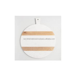 Planche à découper ronde en marbre blanc avec manche de couteau en acier inoxydable, compatible lave-vaisselle, produit de qualité supérieure pour usage culinaire - Product Image 2