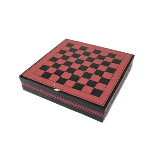Özelleştirmek PU deri satranç tahtası oyunu seti sekizgen satranç tahtası Checker adet kutusu