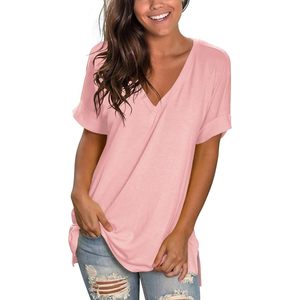 Womens Summer V Neck Casual <b>Top</b> Short Sleeve <b>Asymmetric</b> <b>Hem</b> Breathable Knitted T Shirt Everyday Wear - Product Image 2