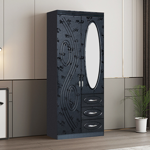 2 Doors <strong>Black</strong> <strong>Wardrobe</strong> Closed 0.8m Cupboards for Bedroom <strong>Wardrobe</strong> 3 Drawers Customized <strong>Wardrobe</strong> with <strong>Mirror</strong> - Product Image 6