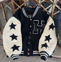 Blouson universitaire personnalisé pour homme en laine épaisse avec manches en cuir, écusson étoile en chenille, style Y2K Grunge, coupe ample, type baseball, vêtement d'extérieur d'hiver