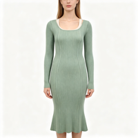 Robe pull longue en maille côtelée menthe de haute qualité pour femme, personnalisable OEM & ODM, vente en gros