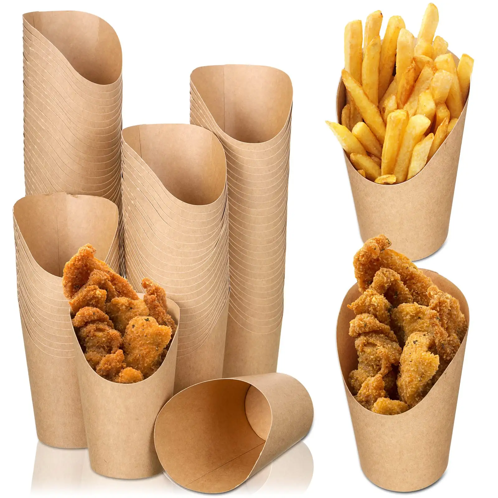 Porta patatine fritte 12oz tazze per patatine fritte tazze per salumi di carta usa e getta porta coni di carta Kraft per Popcorn carta Kraft marrone