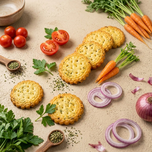 Galletas crujientes Camill Vegetable Snappy Bites redondas de 502g, saladas y dulces, envasadas en bolsa. - Product Image 2
