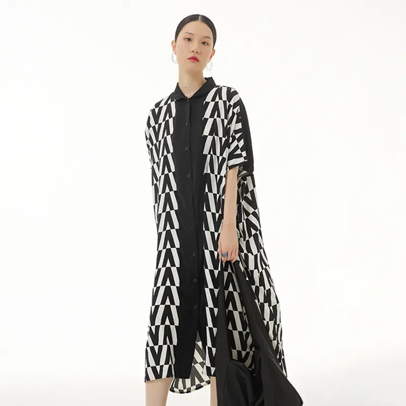2023 summer new large size women's geometric pattern printed dress loose dress