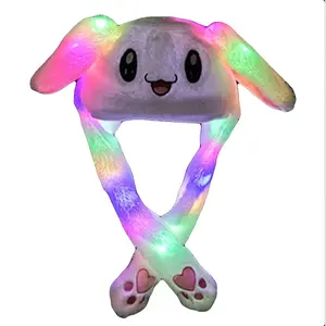 Kawaii 어린이 토끼 모자 LED 조명 Peluches 박제 동물 장난감 겨울 이동 귀 토끼 에어백 이동 귀 모자 LED 조명