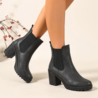 Nouvelles Bottes Chelsea Mi-mollet Femme Automne/Hiver 2026 à Talon Épais, Style Rétro, en Polyuréthane Poli et Maille, Semelle Épaisse