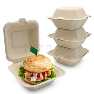 Hot Selling 6 Inl Sugarcane Bagasse Clamshell Biodegradable Compostable Paper Box Biodegradable hamburger carton