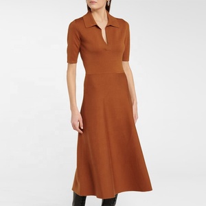 Robe mi-longue en laine pour femmes, vêtements européens personnalisés, tricot, basique, décontracté, hiver, automne - Product Image 4