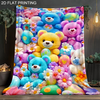 Couverture en peluche 3D en forme d'ours, douce et moelleuse, imprimée colorée, en flanelle, pour canapé, lit et voyage
