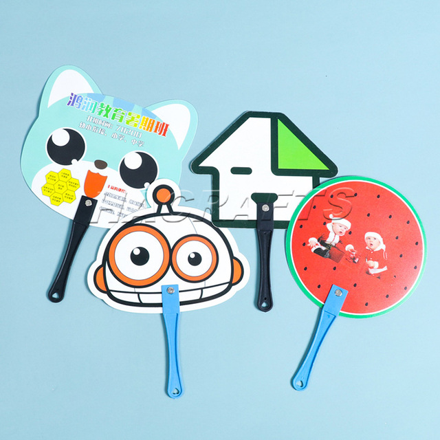 Factory Supplied Custom Printed Logo Multiple Patterns Plastic Hand Fan pp Advertising Handle Fan