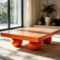 Table basse carrée contemporaine de designer en FRP, motif tourbillon peint à la main, pieds sphériques, pour décoration intérieure de luxe