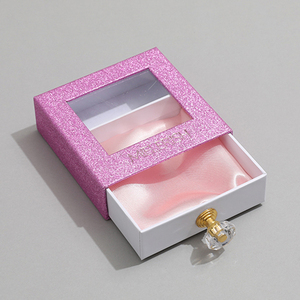 Glitter Paper Sliding Drawer Jewelry <b>Box</b> with <b>Clear</b> Window and Crystal Handle for Custom Logo Jewelry <b>Gift</b> Packaging - Product Image 2