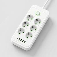 Multiprise personnalisée avec logo UE Schuko, 6 prises à espacement large, 4 ports USB, 1 port Type C, 10A, interrupteur principal