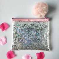 Trousse de toilette en PVC transparent à paillettes imperméable personnalisée pour trousse de toilette Pochette de maquillage d'artiste de marque privée à fermeture éclair à la mode
