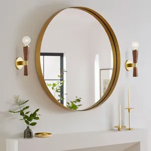 Espejo de pared moderno para baño Espejo de metal redondo con marco profundo