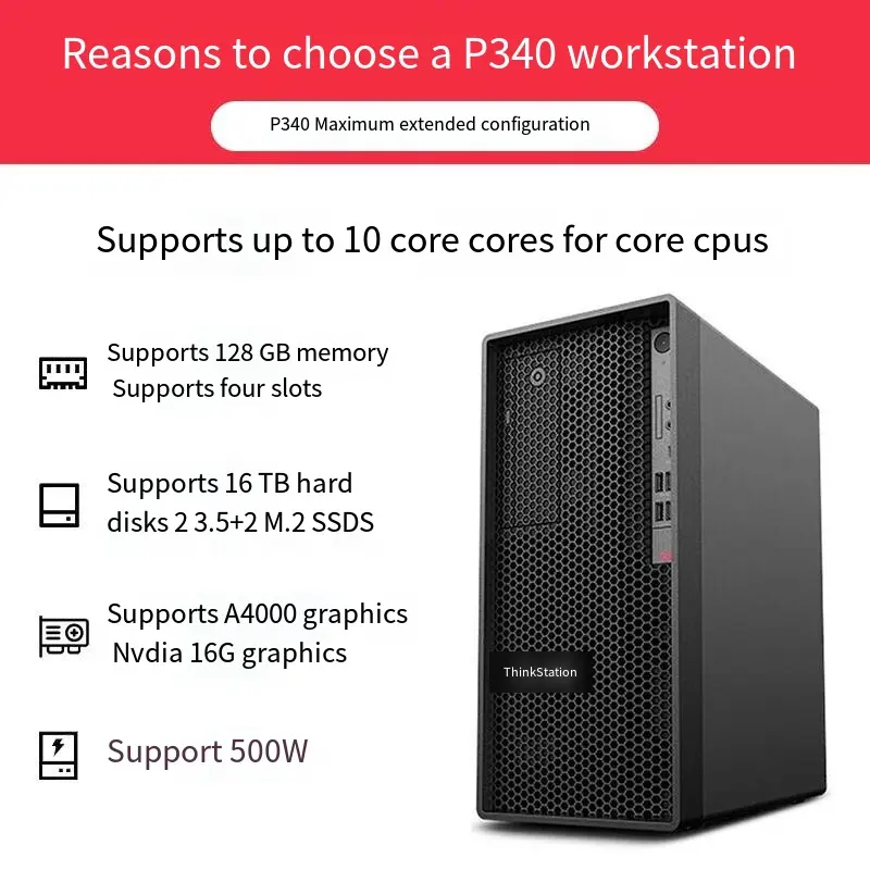 Высококлассная модная графическая рабочая станция Lenovo P340 I7 I9 GPU Tower для настольного дизайна рендеринга, редактирование офисного коммерческого хранилища