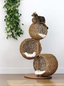 Promotion : Arbre à chat tressé à 3 niveaux avec nid en osier, condo, griffoir en sisal et coussin en peluche douce – Meuble pour animaux de compagnie – Vente en gros - Product Image 5