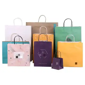 Paper Kraft Bags Wholesale Stand Up Wine Coffee Candy White Packaging Eco-Friendly Recycled Party Kraft Shopping Bags With Logos