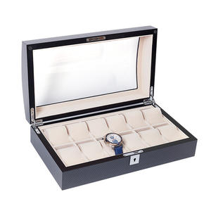 Boîte de présentation carrée en bois écologique personnalisée pour montres, avec serrure, 12 compartiments pour bijoux, finition peinture grainée haute brillance, marque DS - Product Image 4